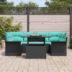Conjunto de sofá de jardín 7 pcs Negro Rattan de Poliéster