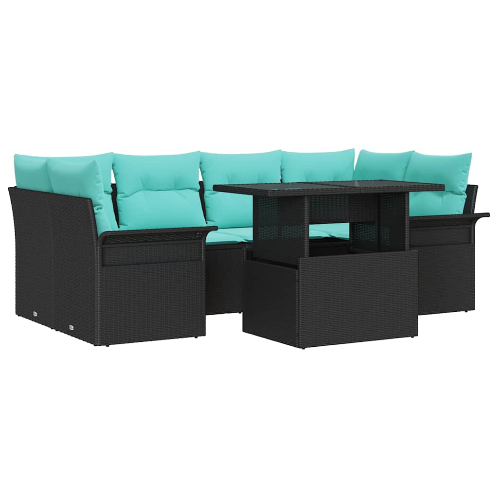 Conjunto de sofá de jardín 7 pcs Negro Rattan de Poliéster