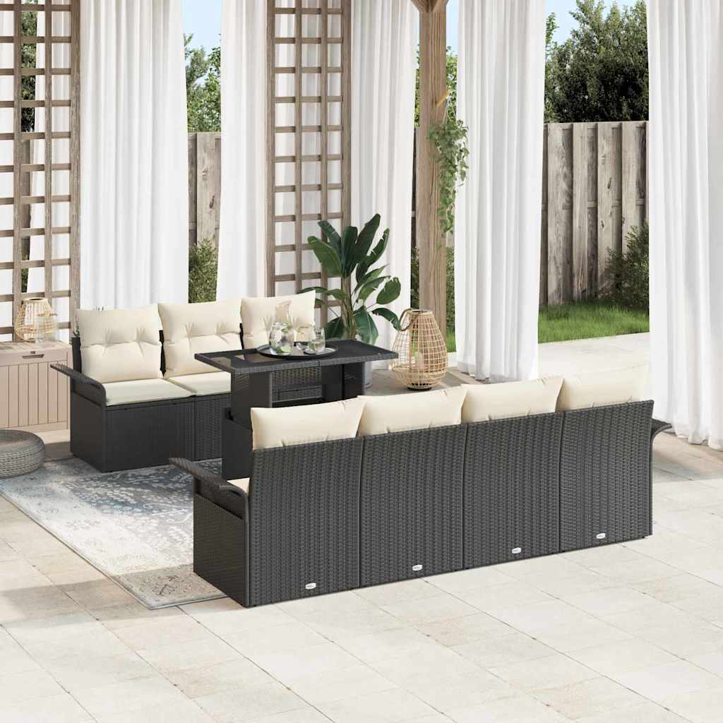 Conjunto de sofá de jardín 8 pcs Negro Rattan de Poliéster
