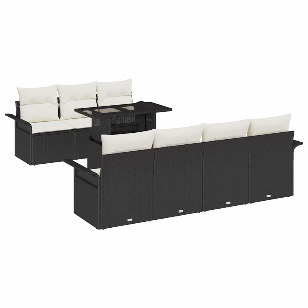 Conjunto de sofá de jardín 8 pcs Negro Rattan de Poliéster