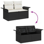 Conjunto de sofá de jardín 8 pcs Negro Rattan de Poliéster