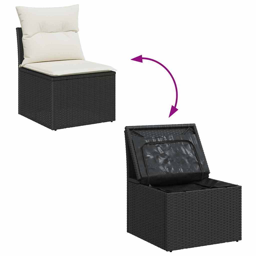 Conjunto de sofá de jardín 8 pcs Negro Rattan de Poliéster