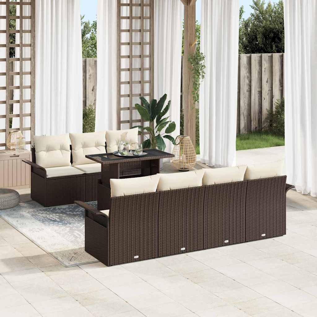 Conjunto de sofá de jardín con cojín 8 pcs Beige Poliratán