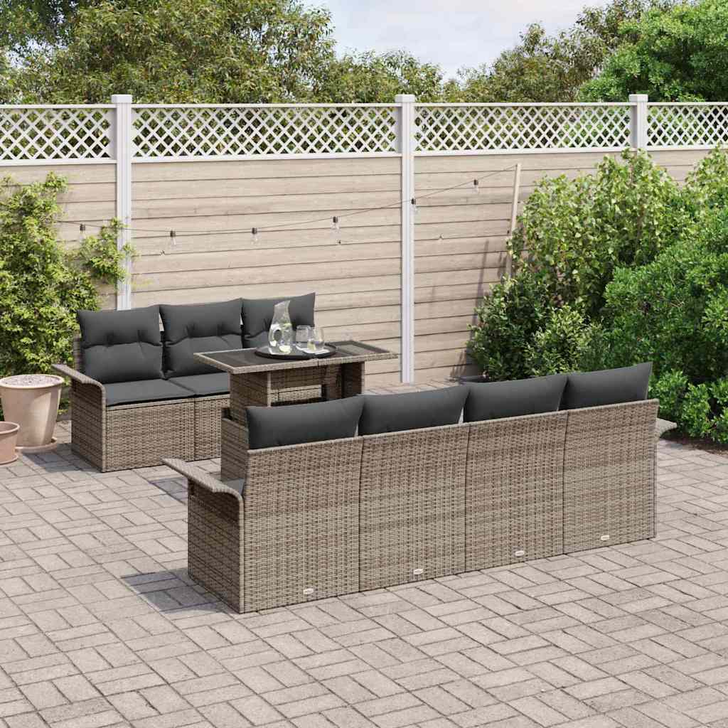 Conjunto de sofá de jardín 8 pcs Gris Rattan de Poliéster