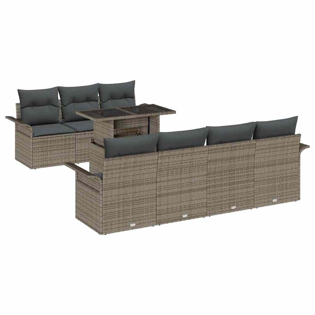 Conjunto de sofá de jardín 8 pcs Gris Rattan de Poliéster