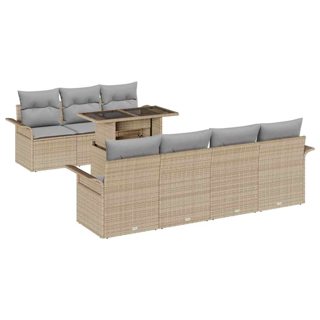 Conjunto de sofá de jardín con cojín 8 pcs Beige Poliratán