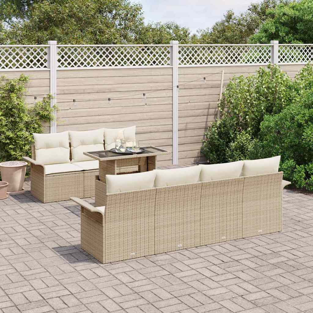 Conjunto de sofá de jardín 8 pcs Beige Rattan de Poliéster