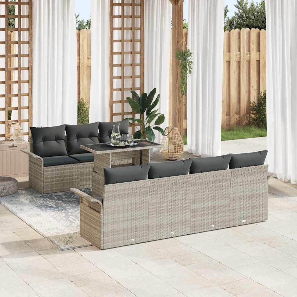 Conjunto de sofá de jardín 8 pcs Gris Claro Rattan de Poliéster
