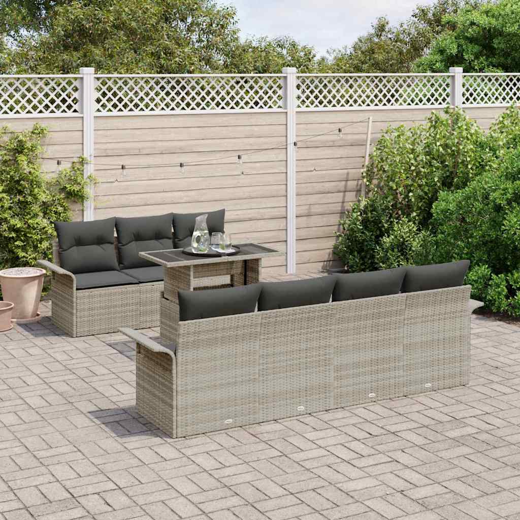 Conjunto de sofá de jardín 8 pcs Gris Claro Rattan de Poliéster