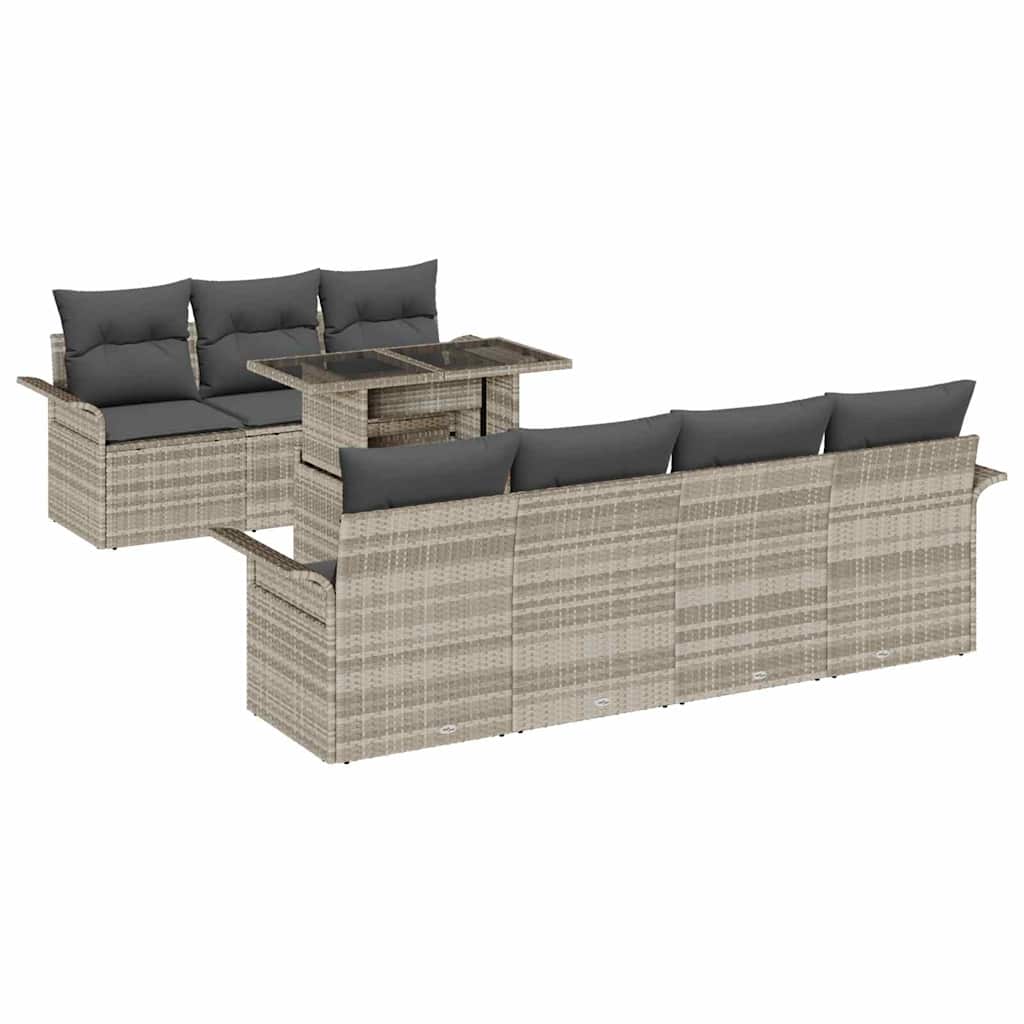 Conjunto de sofá de jardín 8 pcs Gris Claro Rattan de Poliéster