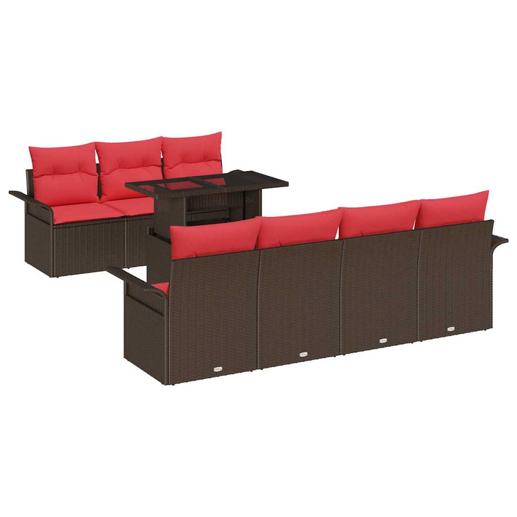 Conjunto de sofá de jardín 8 pcs Marrón Rattan de Poliéster
