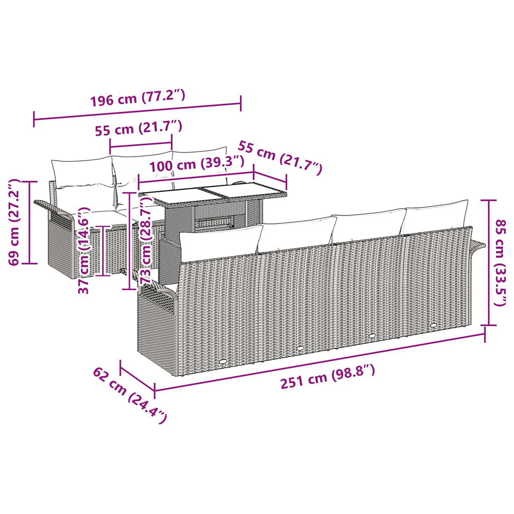 Conjunto de sofá de jardín 8 pcs Marrón Rattan de Poliéster