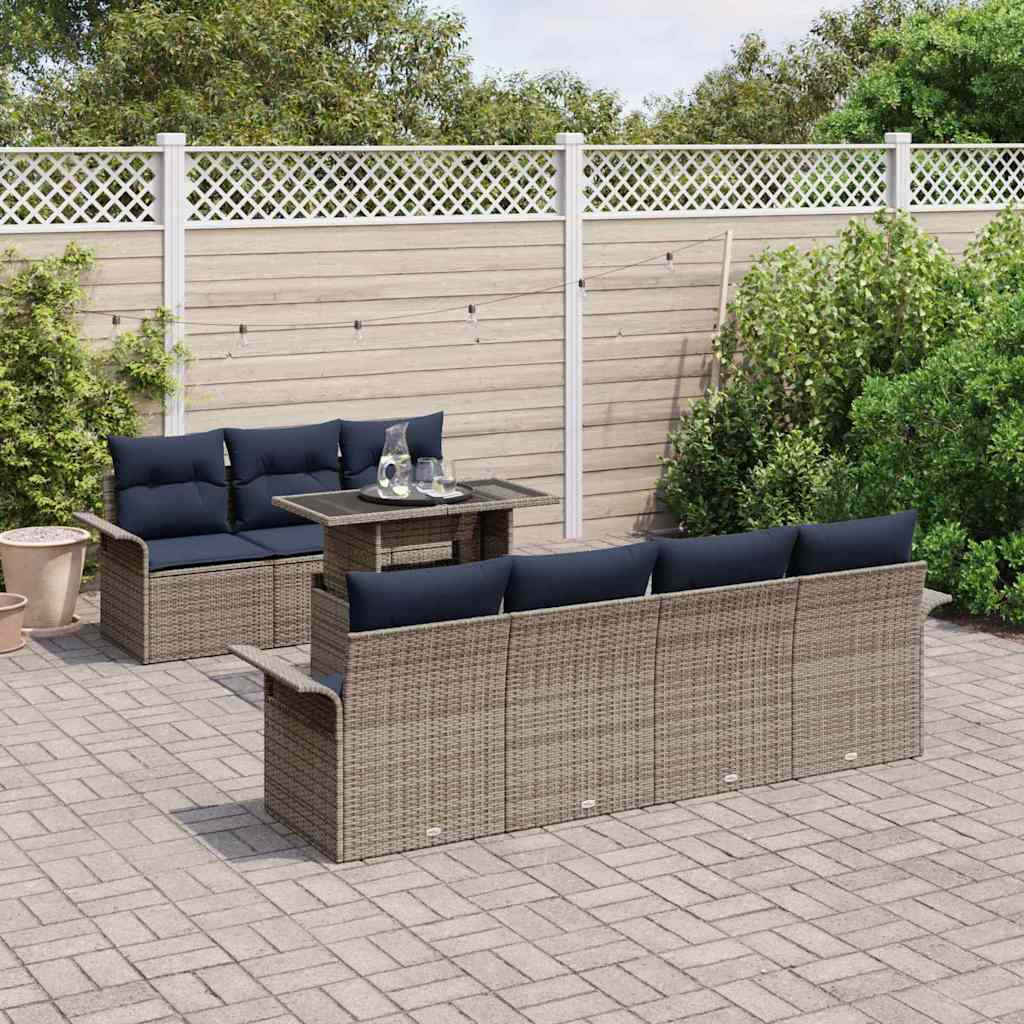 Conjunto de sofá de jardín 8 pcs Gris Rattan de Poliéster