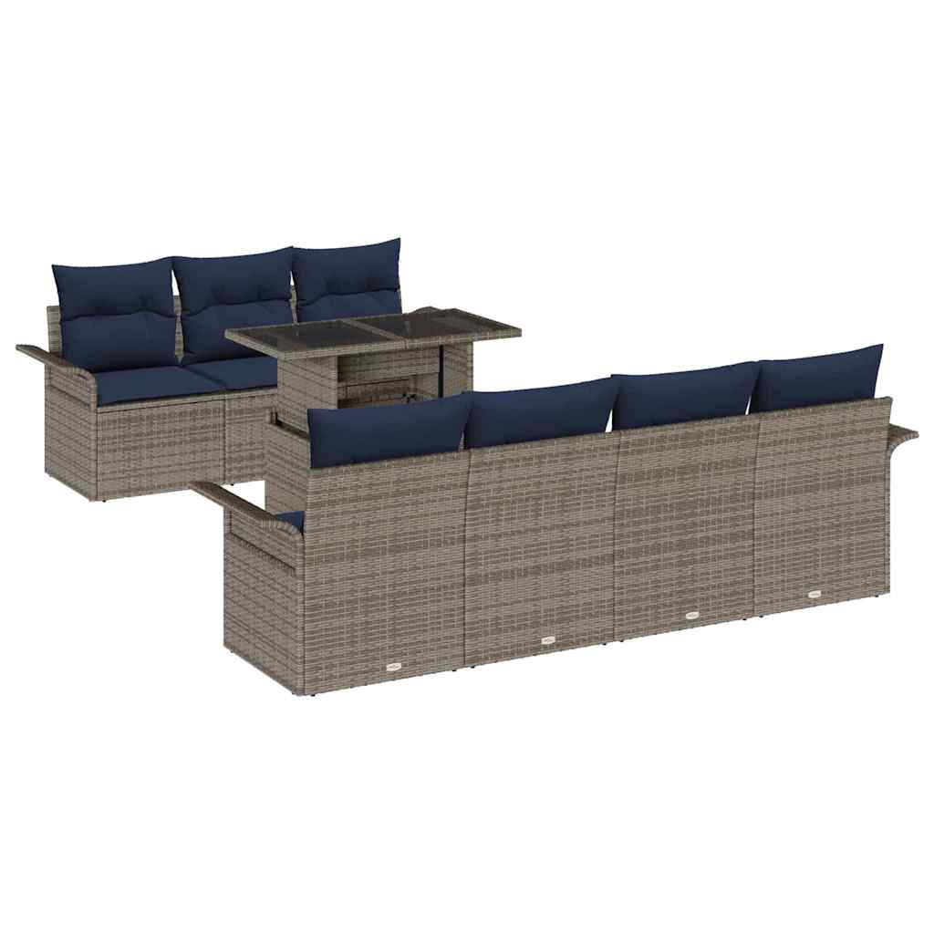Conjunto de sofá de jardín 8 pcs Gris Rattan de Poliéster