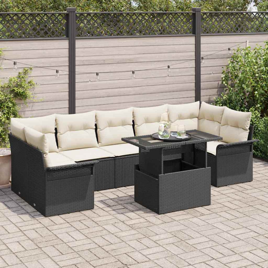 Conjunto de sofá de jardín 8 pcs Beige Rattan de Poliéster