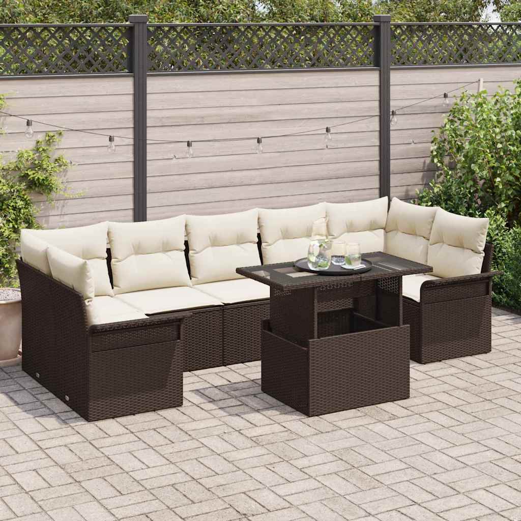 Conjunto de sofá de jardín 8 pcs Beige Rattan de Poliéster