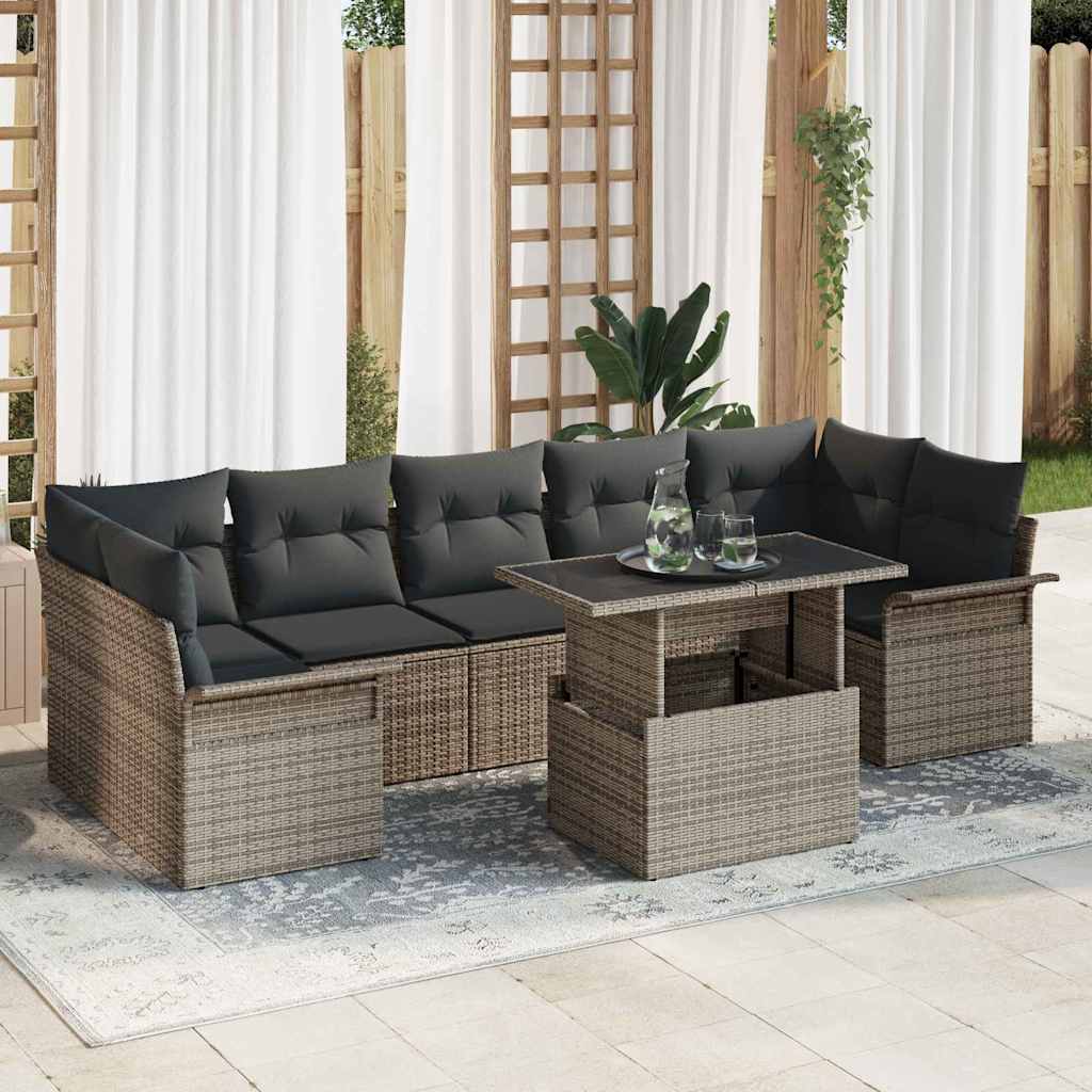 Conjunto de sofá de jardín 8 pcs Beige Rattan de Poliéster