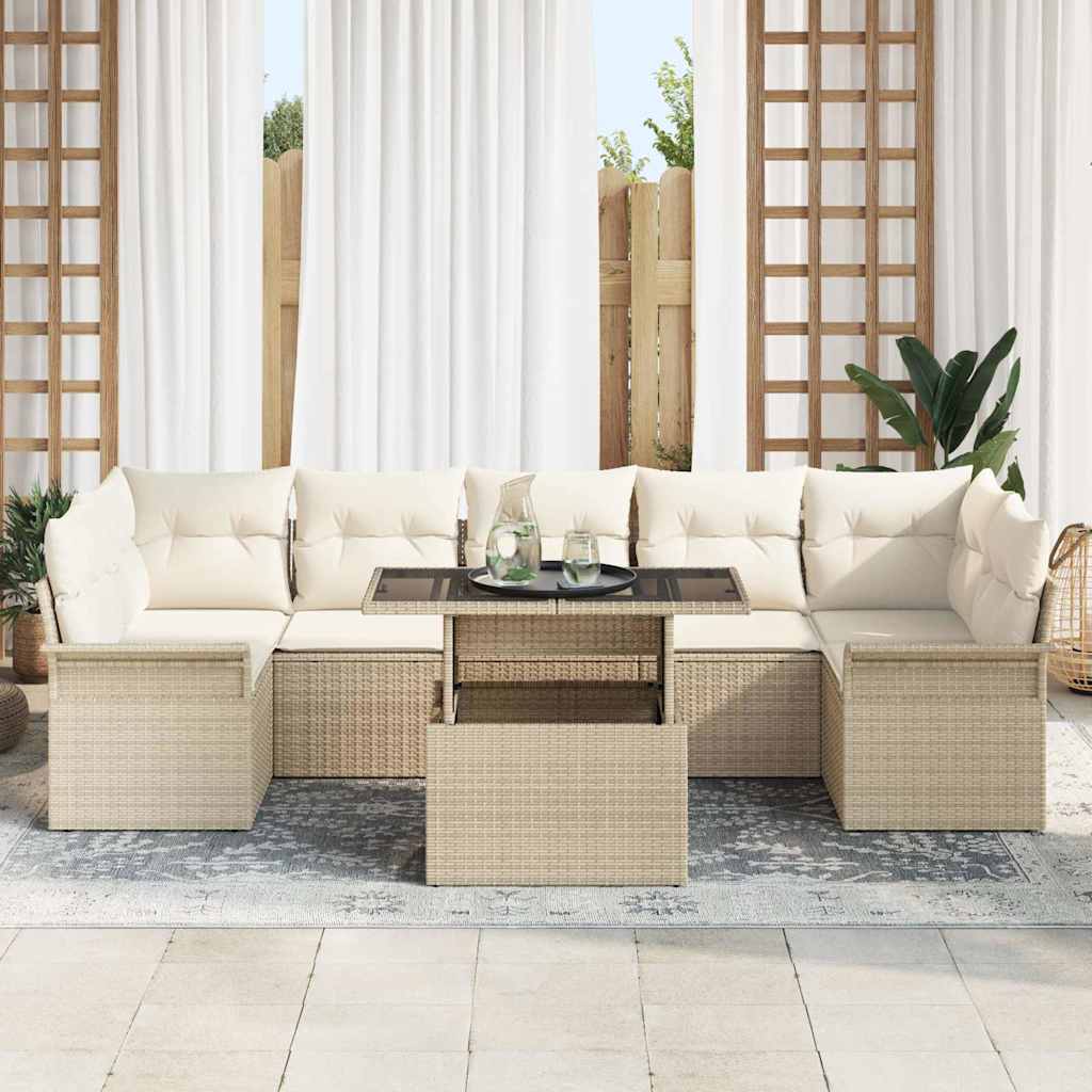 Conjunto de sofá de jardín 8 pcs Beige Rattan de Poliéster