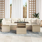 Conjunto de sofá de jardín 8 pcs Beige Rattan de Poliéster