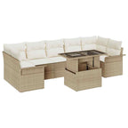 Conjunto de sofá de jardín 8 pcs Beige Rattan de Poliéster