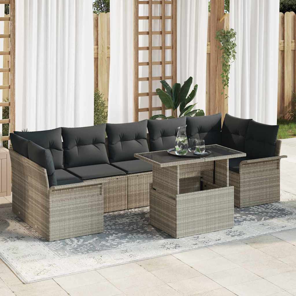 Conjunto de sofá de jardín 8 pcs Beige Rattan de Poliéster