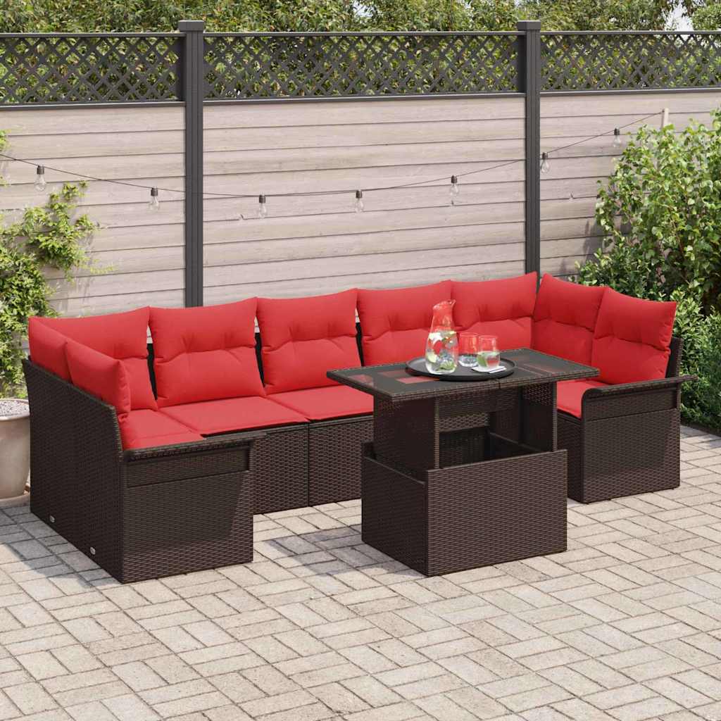 Conjunto de sofá de jardín 8 pcs Marrón Poliratán