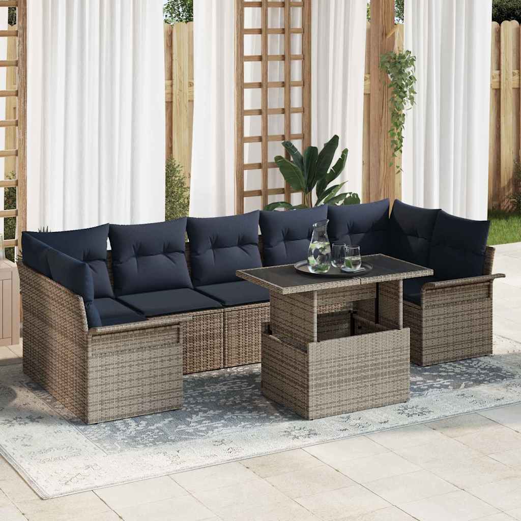 Conjunto de sofá de jardín 8 pcs Gris ratán sintético