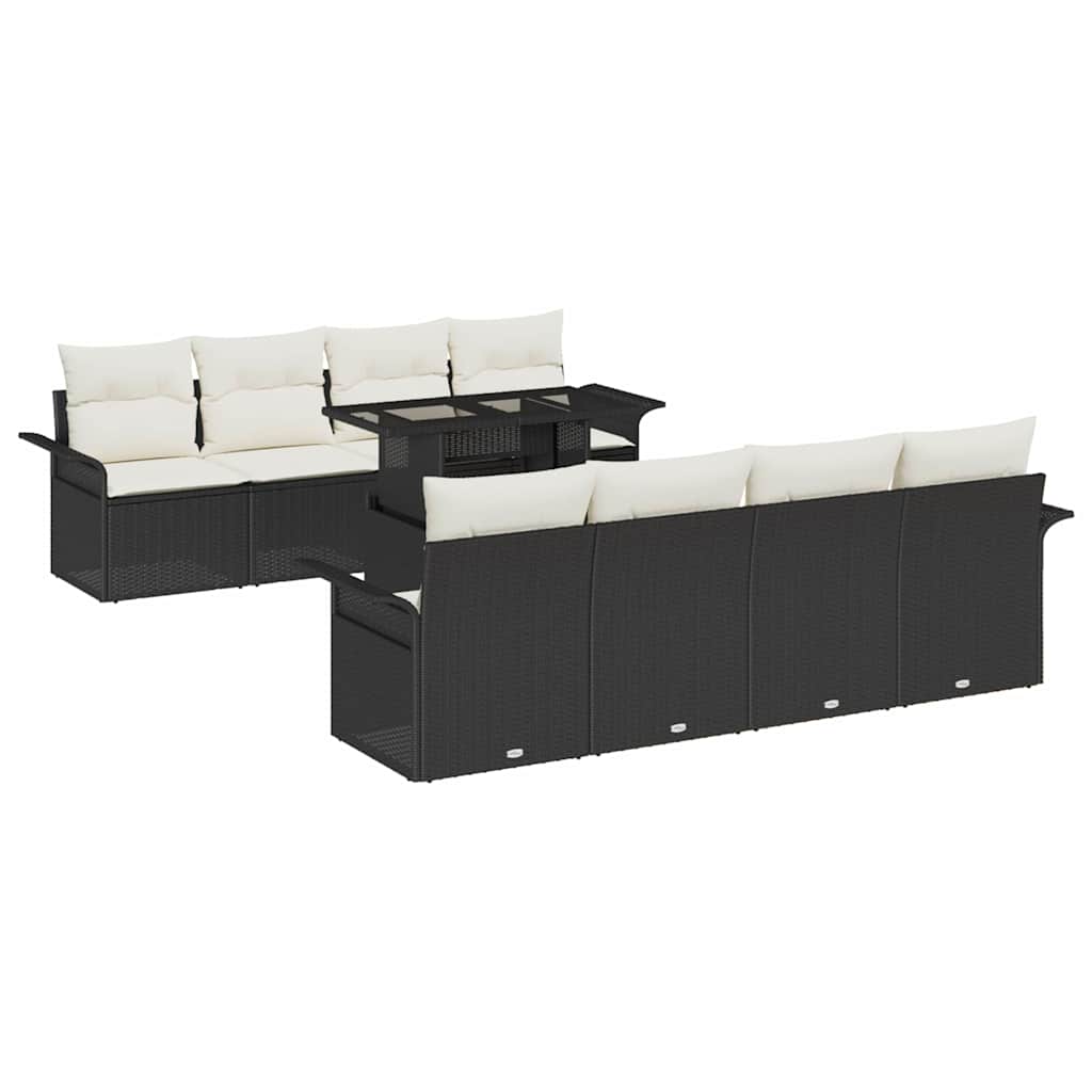 Conjunto de sofá de jardín con cojín 9 pcs Negro Poliratán