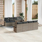 Conjunto de sofá de jardín 9 pcs Gris Rattan de Poliéster