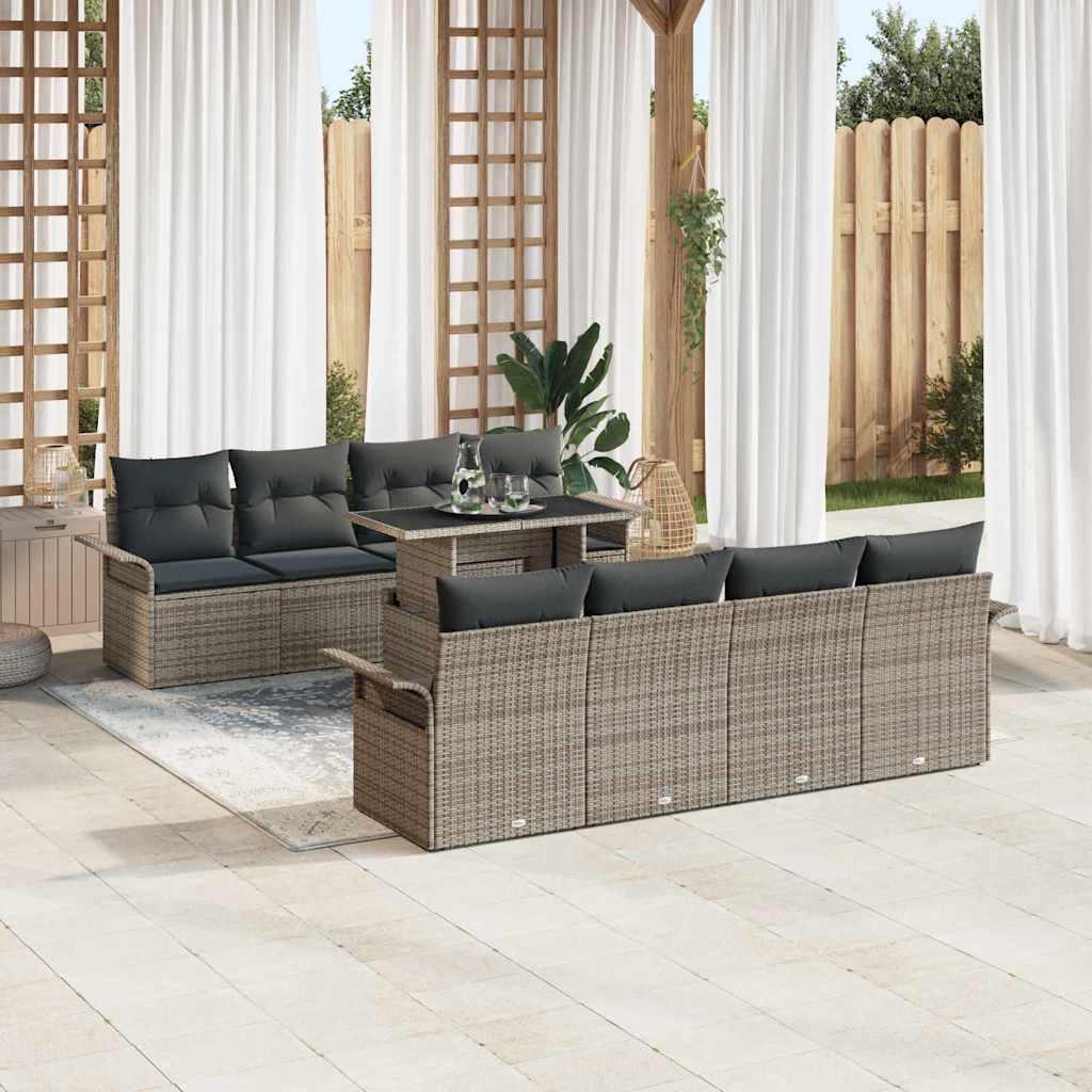 Conjunto de sofá de jardín 9 pcs Gris Rattan de Poliéster