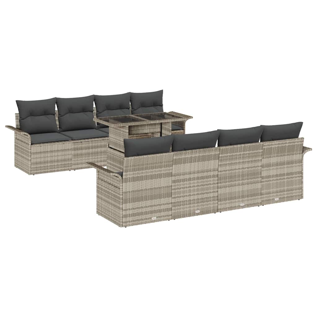 Conjunto de sofá de jardín con cojín 9 pcs Gris Claro Poliratán