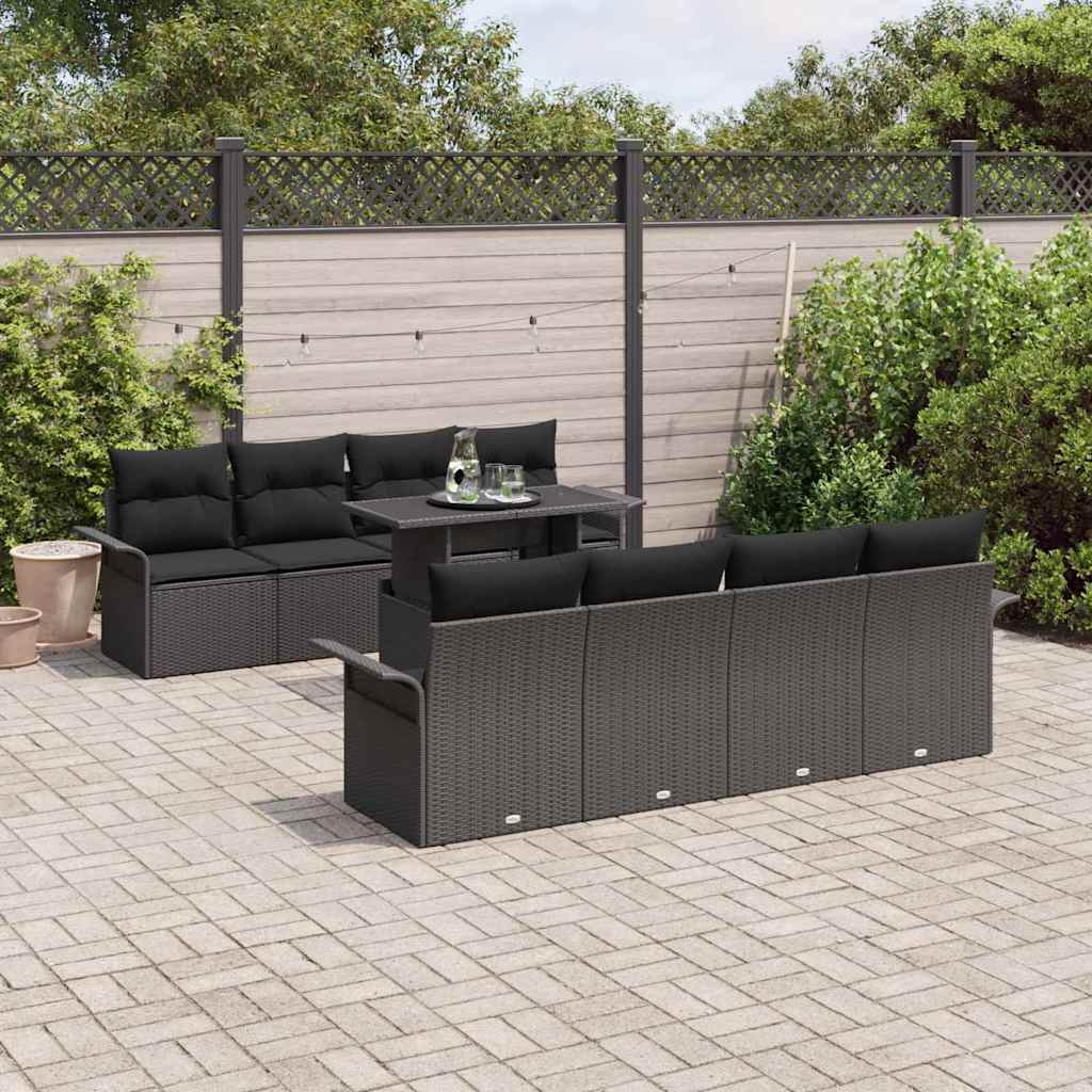 Conjunto de sofá de jardín 9 pcs Negro ratán sintético