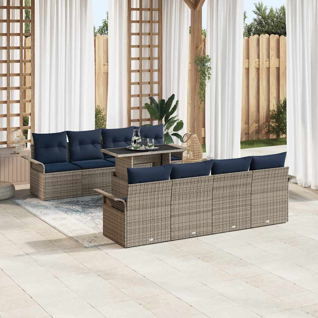 Conjunto de sofá de jardín 9 pcs Gris Rattan de Poliéster