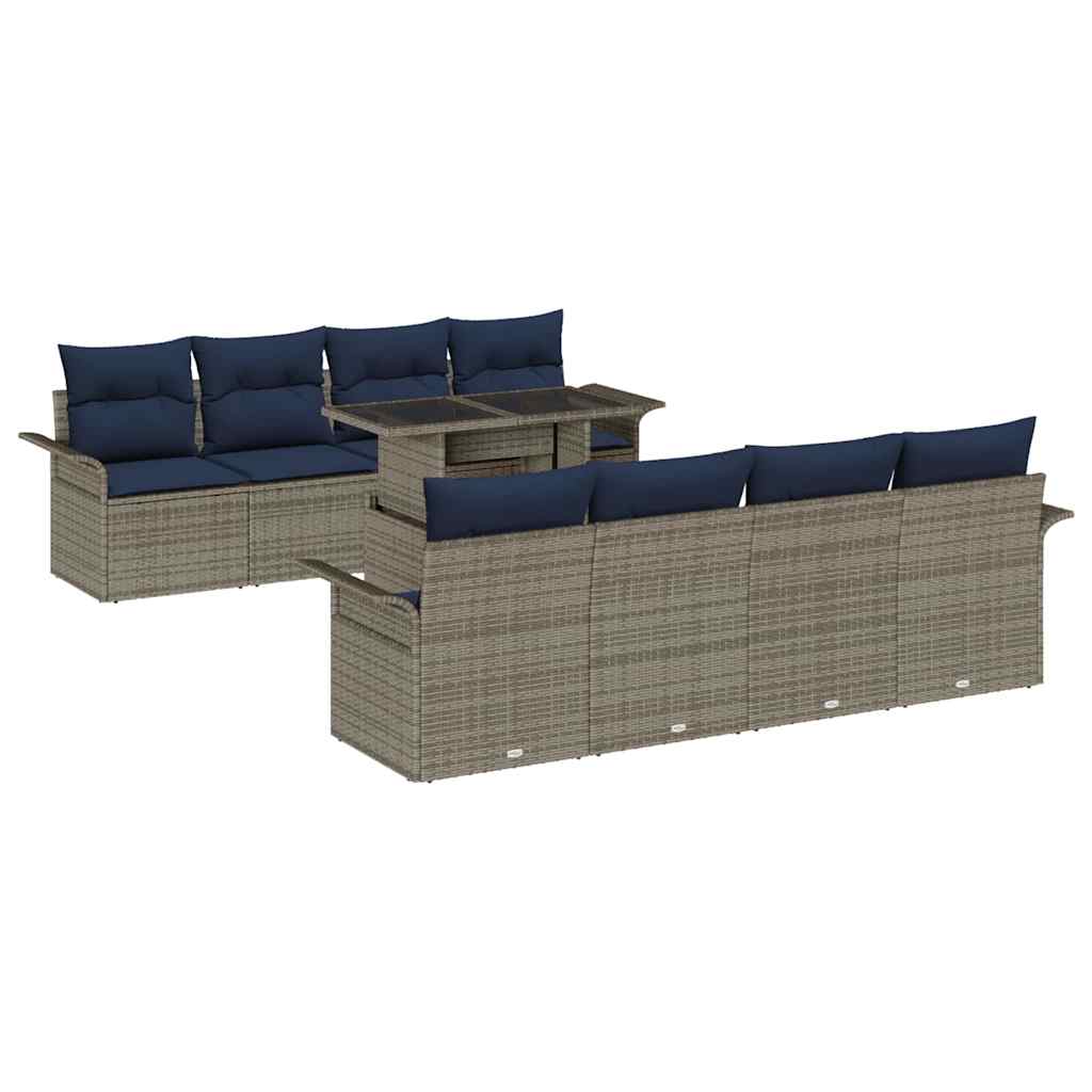 Conjunto de sofá de jardín 9 pcs Gris Rattan de Poliéster