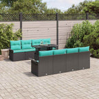 Conjunto de sofá de jardín 9 pcs Negro Rattan de Poliéster