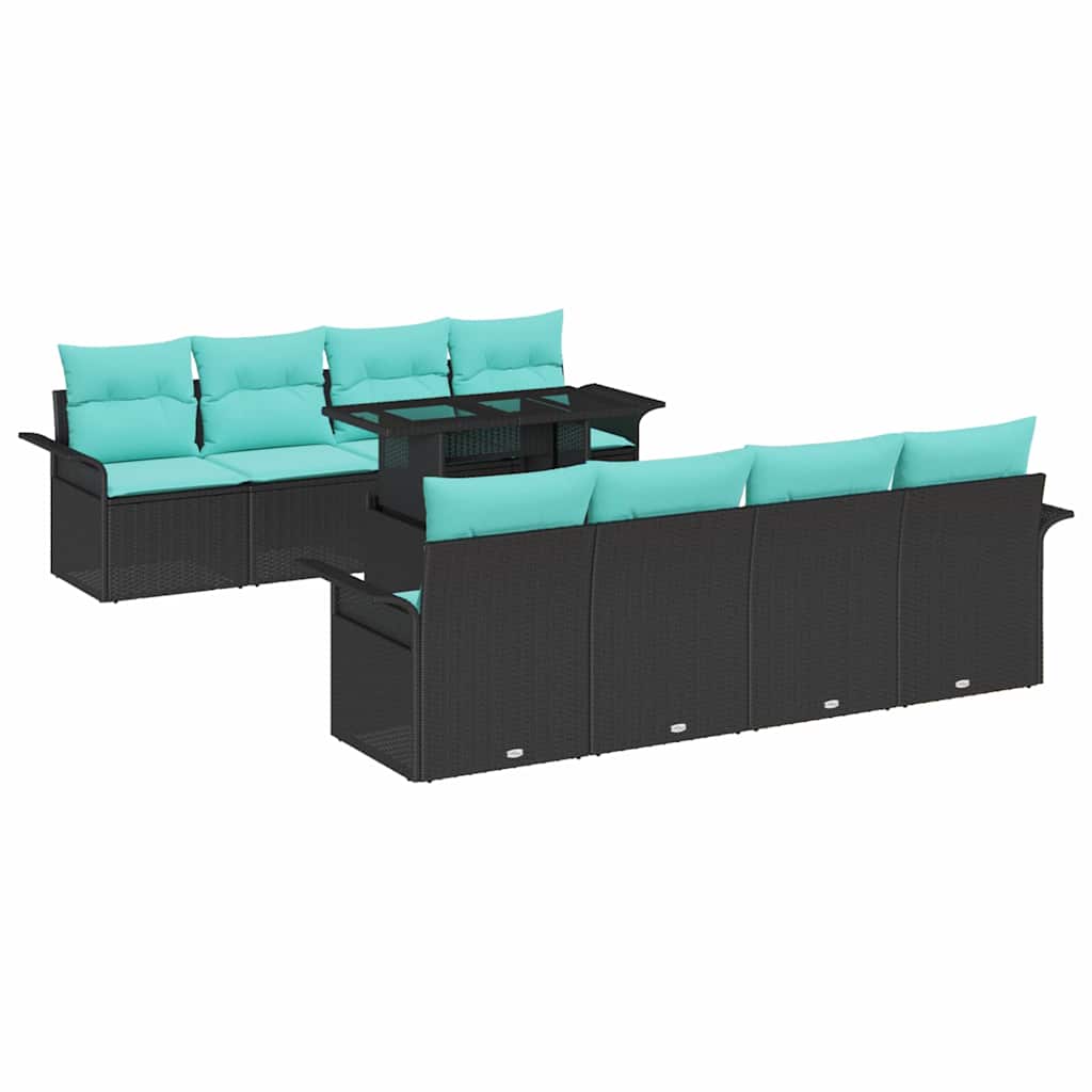 Conjunto de sofá de jardín 9 pcs Negro Rattan de Poliéster