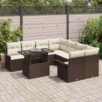 Conjunto de sofá de jardín 9 pcs Marrón Rattan de Poliéster