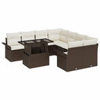 Conjunto de sofá de jardín 9 pcs Marrón Rattan de Poliéster