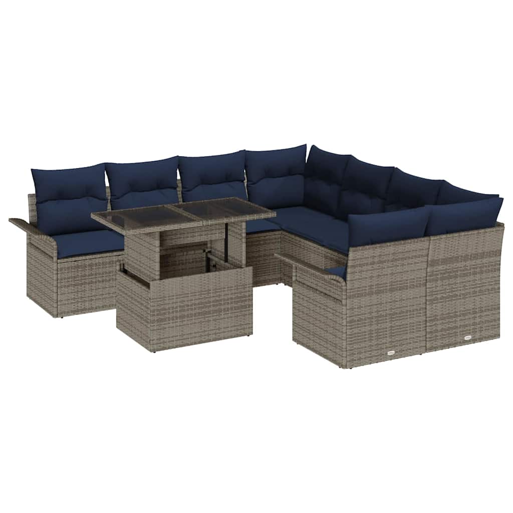 Conjunto de sofá de jardín 9 pcs Gris Rattan de Poliéster