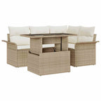 Conjunto de sofá de jardín 5 pcs Beige Rattan de Poliéster