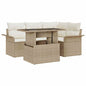 5 Pieces Beige Rattan Polyester Garden Sofa Set