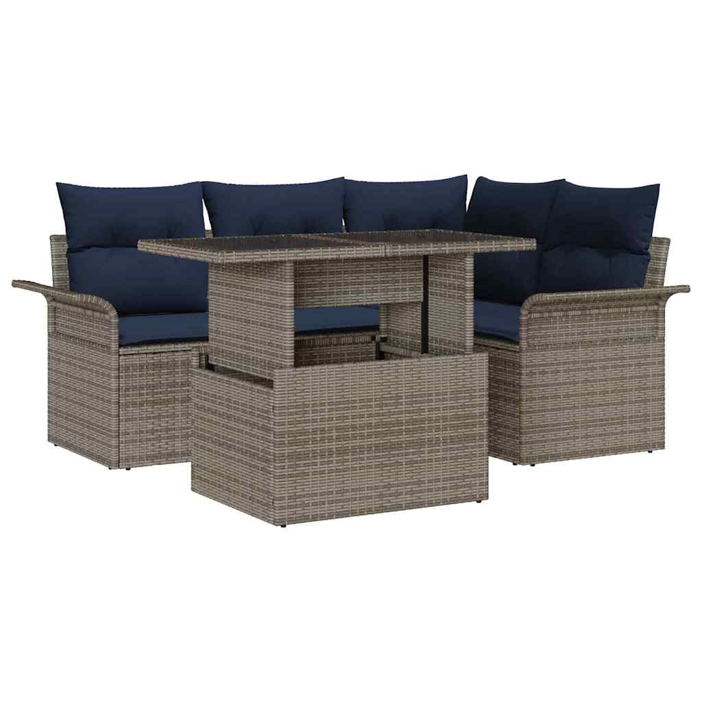 Conjunto de sofá de jardín 5 pcs Gris Rattan de Poliéster