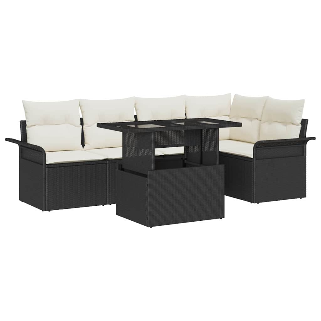 Conjunto de sofá de jardín con cojín 6 pcs Negro Poliratán