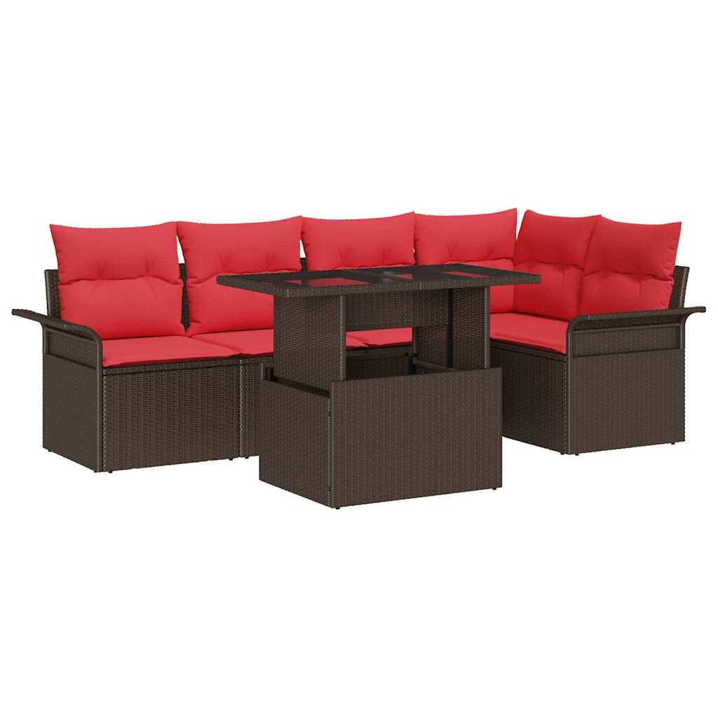 Conjunto de sofá de jardín 6 pcs Marrón Rattan de Poliéster