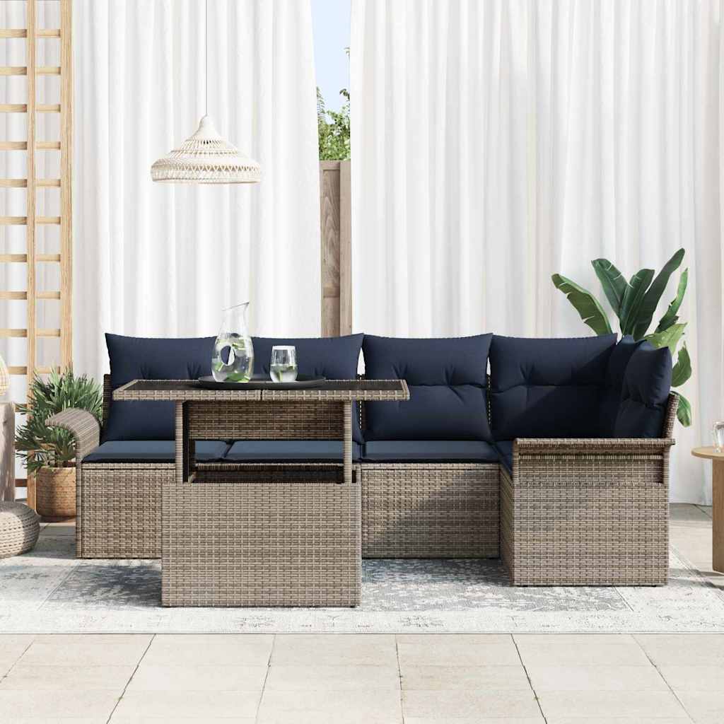 Conjunto de sofá de jardín 6 pcs Gris Rattan de Poliéster