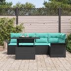 Conjunto de sofá de jardín 6 pcs Negro Rattan de Poliéster