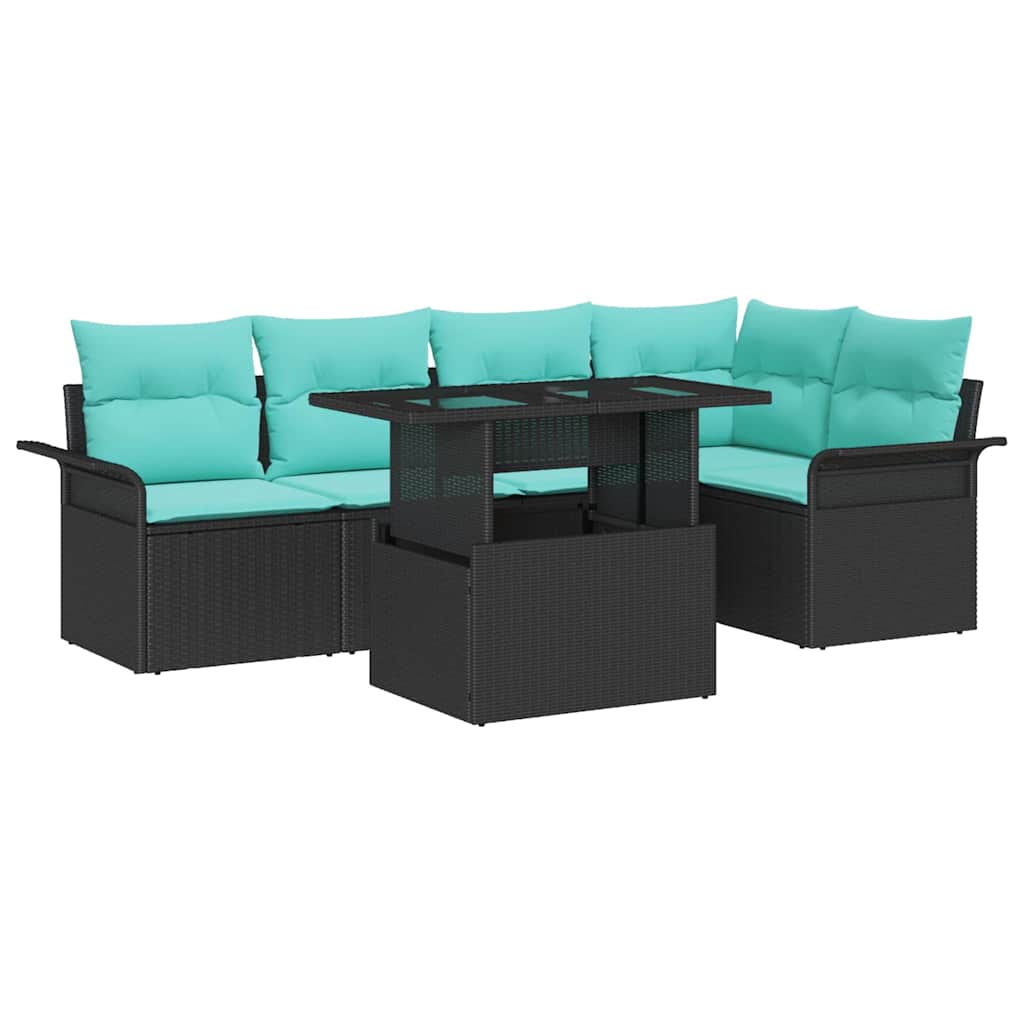 Conjunto de sofá de jardín 6 pcs Negro Rattan de Poliéster