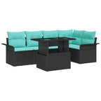 Conjunto de sofá de jardín 6 pcs Negro Rattan de Poliéster