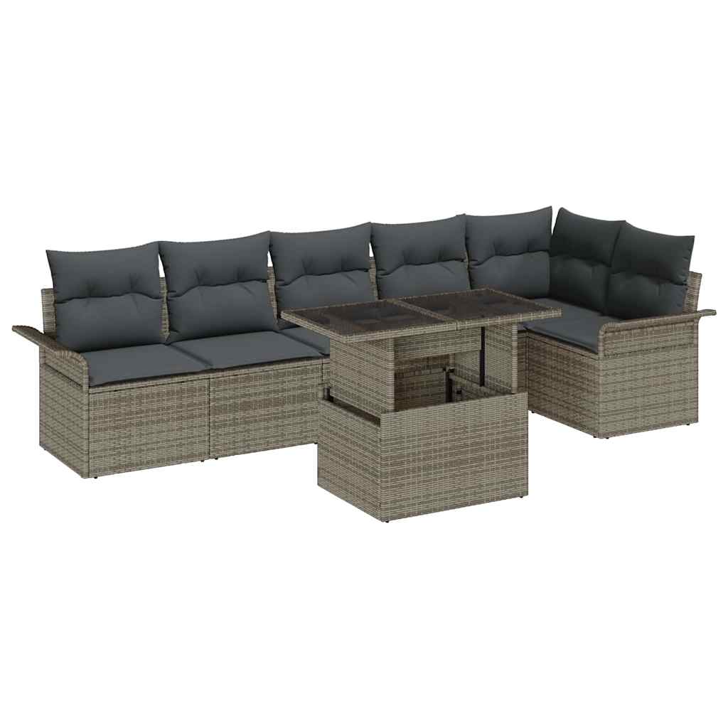 Conjunto de Sofás de Jardim com Almofadas 7 pçs Bege Polirratan