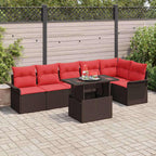 Conjunto de sofá de jardín con cojín 7 pcs Marrón Poliratán
